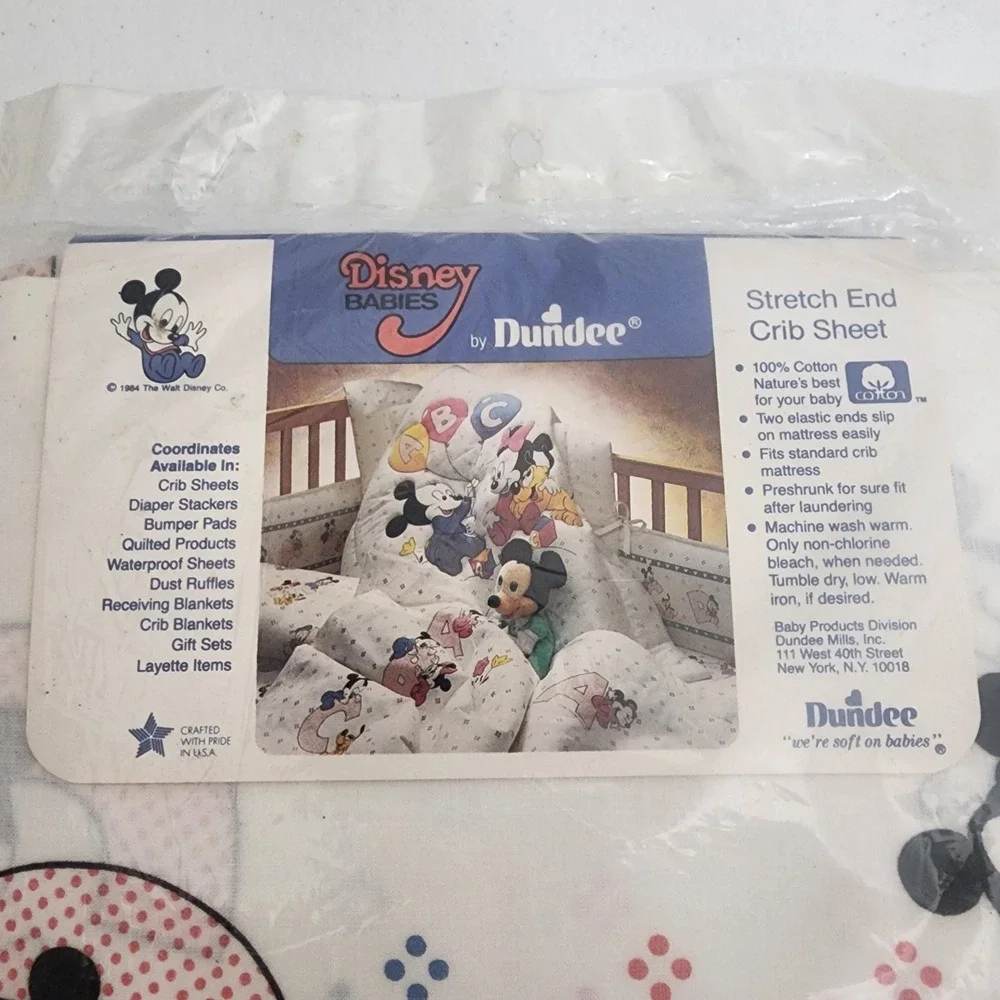 Vintage Dundee Disney Babies 1984 Crib Sheet Alphabet Pink Blue Mickey NIP NOS